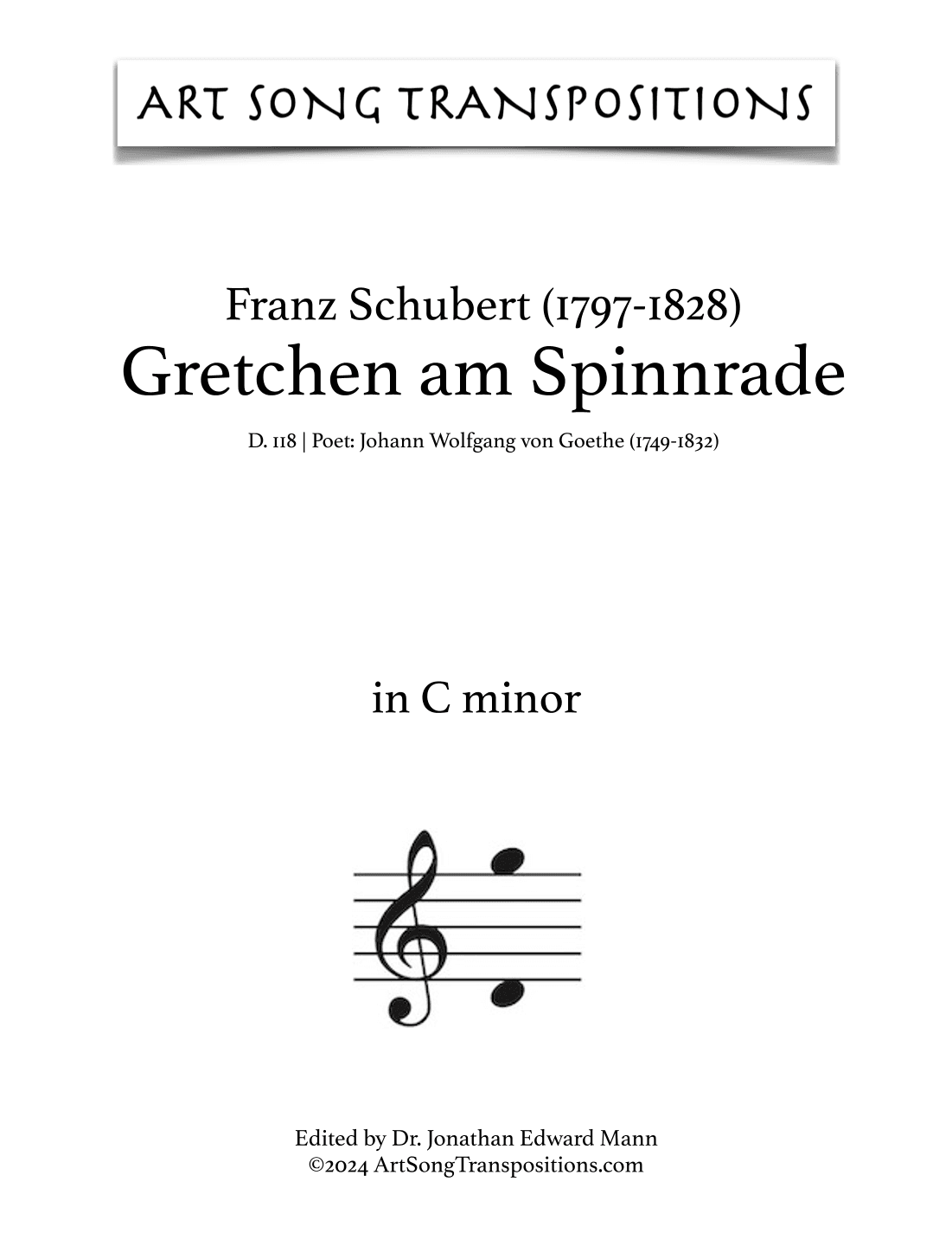 SCHUBERT: Gretchen am Spinnrade, D. 118 (transposed to C minor) (arr. ArtSongTranspositions.com)