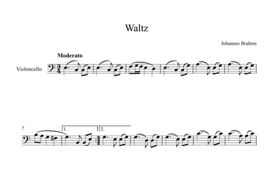Waltz (Op. 39 No. 15) - Johannes Brahms (Cello) (arr. Digital Book Music)