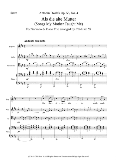 Songs My Mother Taught Me (Soprano & Piano Trio) (arr. Chi-Hsin Yi)