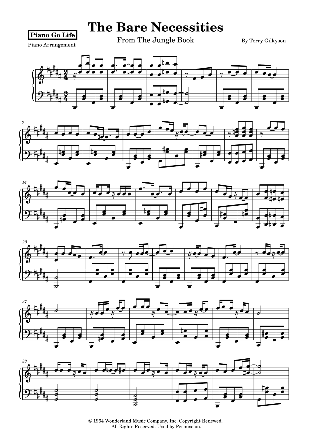 The Bare Necessities (arr. Piano Go Life)