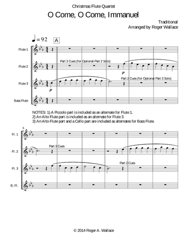 O Come, O Come, Immanuel (Emmanuel) - Flute Quartet (arr. Roger Wallace)