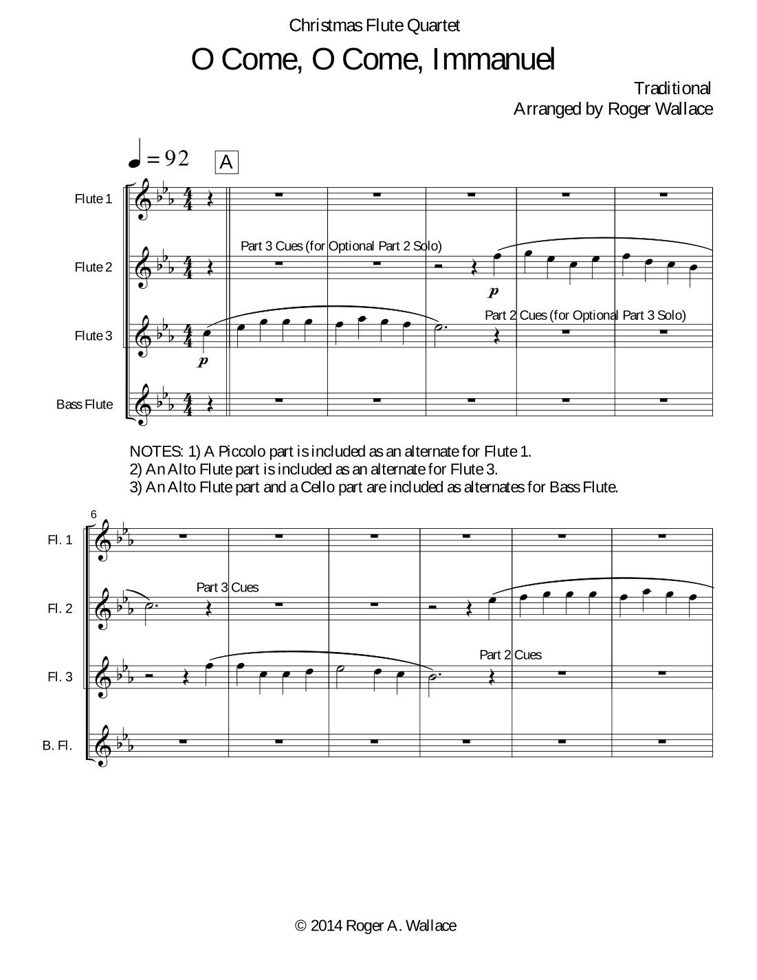 O Come, O Come, Immanuel (Emmanuel) - Flute Quartet (arr. Roger Wallace)