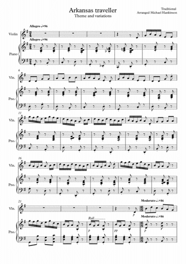 Variations on "The Arkansas traveller" for Violin and piano (arr. Michael Hankinson)