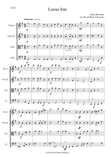 Locus Iste for string quartet (arr. David Warin Solomons)
