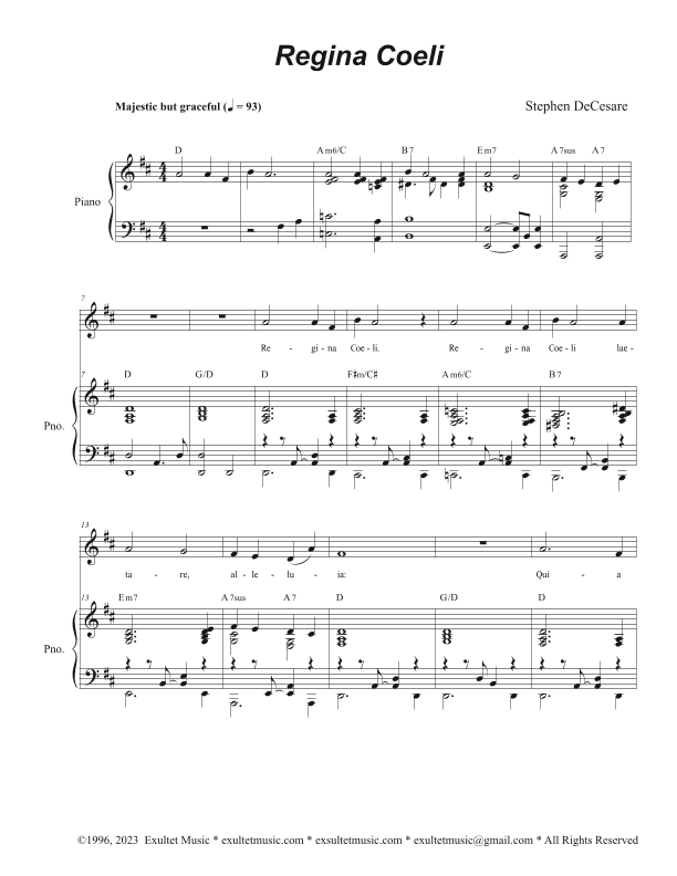 Regina Coeli (Unison choir - Medium Key)