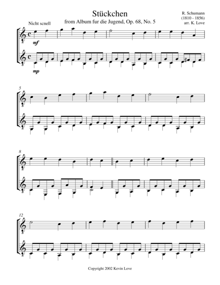 Stückchen, Op. 68, No. 5 (Guitar Duo) (arr. Kevin Love)