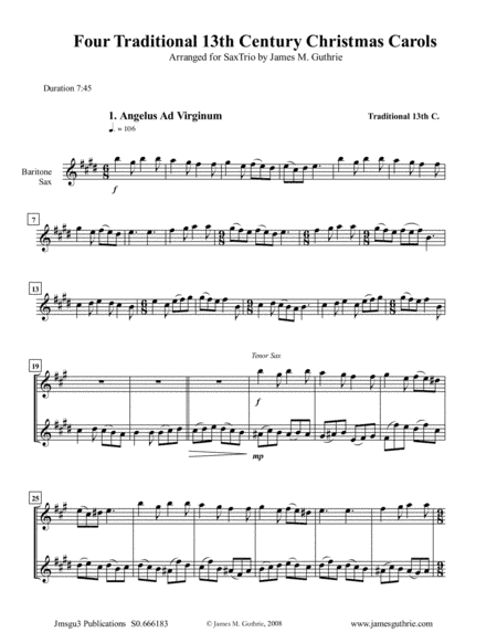 Four Traditional 13th Century Christmas Carols for Sax Trio (arr. James M. Guthrie, ASCAP)