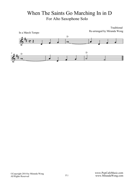 When The Saints Go Marching In  - Alto Saxophone Key + Concert Key (arr. Miranda Wong)