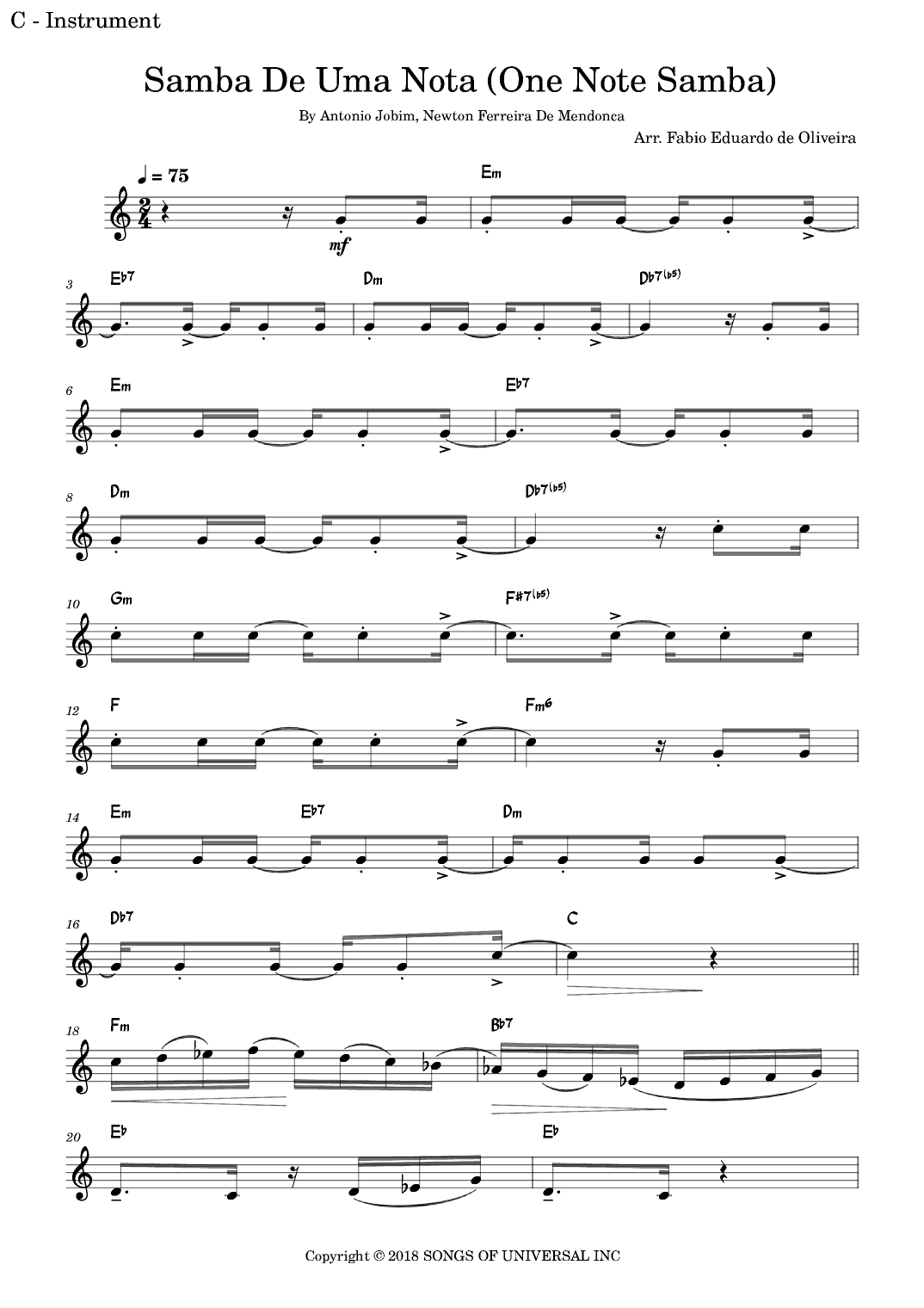 One Note Samba (samba De Uma Nota So) (arr. Fabio Eduardo de Oliveira)