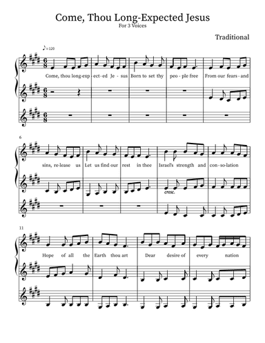 Come, Thou Long-Expected Jesus: 3-Part Women's Vocal (arr. G.O.K.)