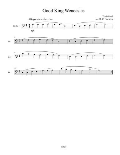 Good King Wenceslas (Cello Solo) (arr. B. C. Dockery)