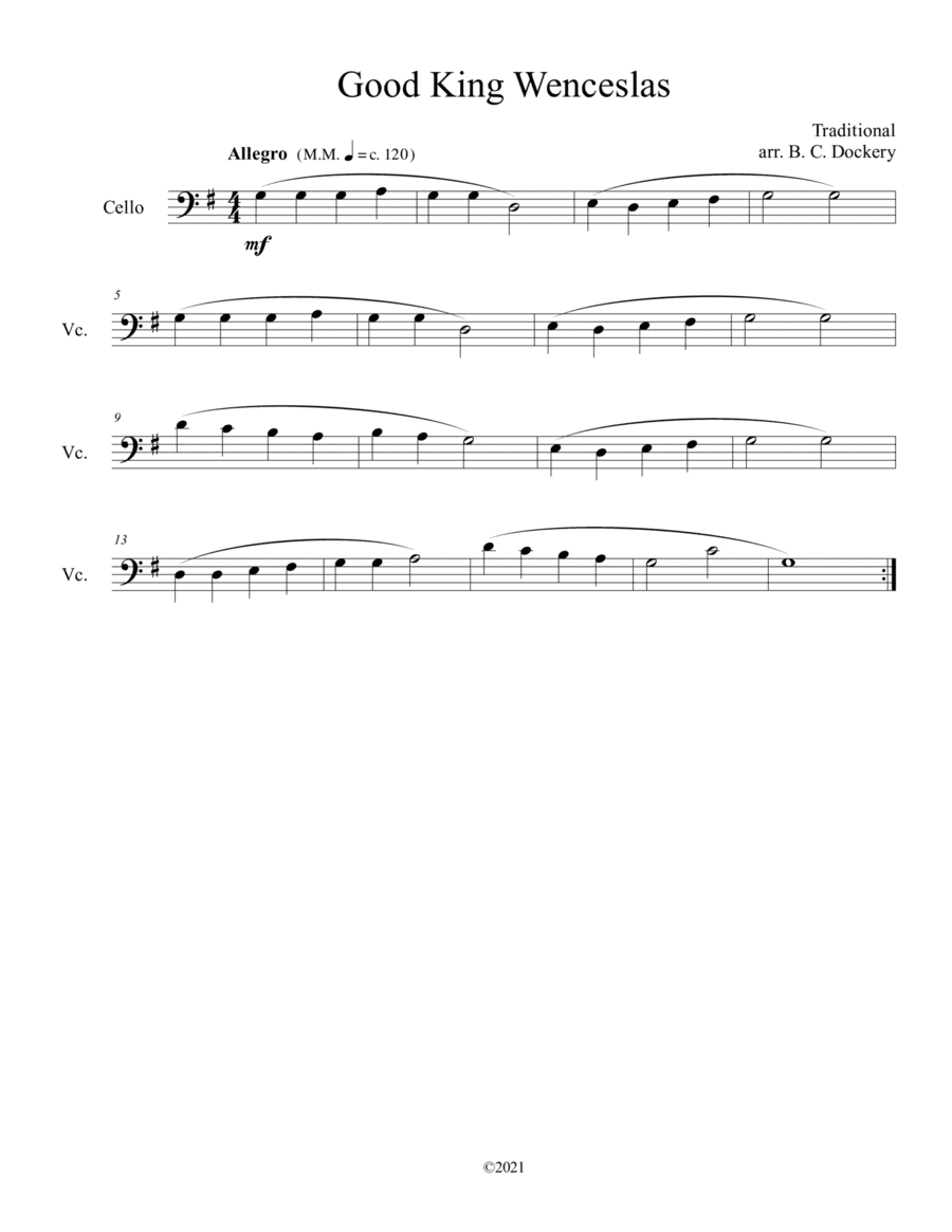 Good King Wenceslas (Cello Solo) (arr. B. C. Dockery)