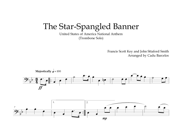 The Star-Spangled Banner - EUA Hymn (Trombone solo) (arr. Cadu Barcelos)