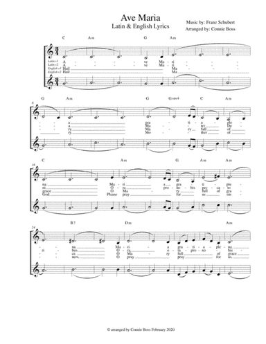 Ave Maria - Latin and English lyrics included for duet A cappella (arr. Connie Boss)