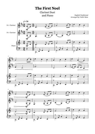 The First Noel - B-flat Clarinet Duet and Piano (arr. Valdir Maia)