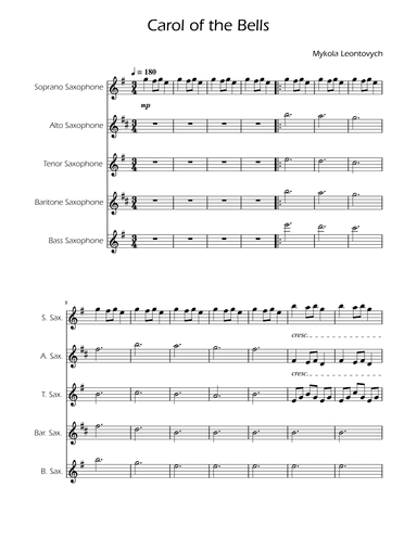 Carol of the Bells - Sax Quintet (arr. Ygor Nunes)