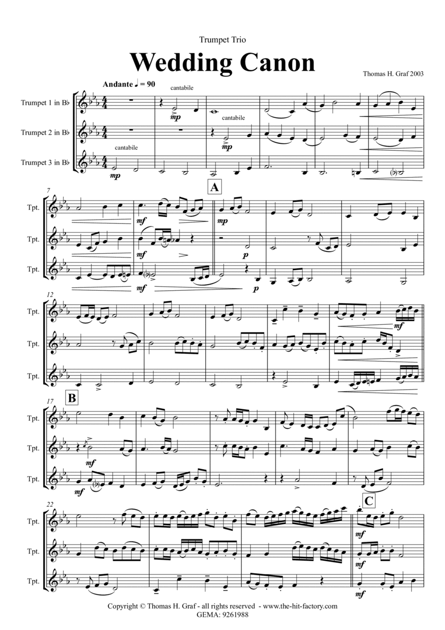 Wedding Canon - Festive Concert Piece - Trumpet Trio