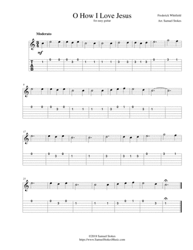 O How I Love Jesus - for easy guitar with TAB (arr. Samuel Stokes)
