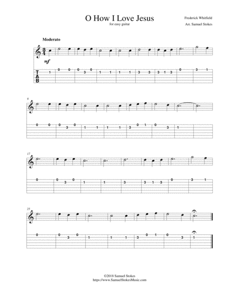 O How I Love Jesus - for easy guitar with TAB (arr. Samuel Stokes)