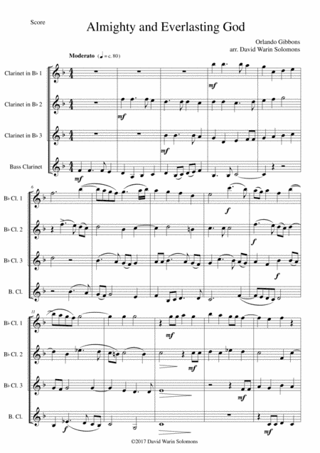 Almighty and everlasting God for clarinet quartet (arr. David Warin Solomons)