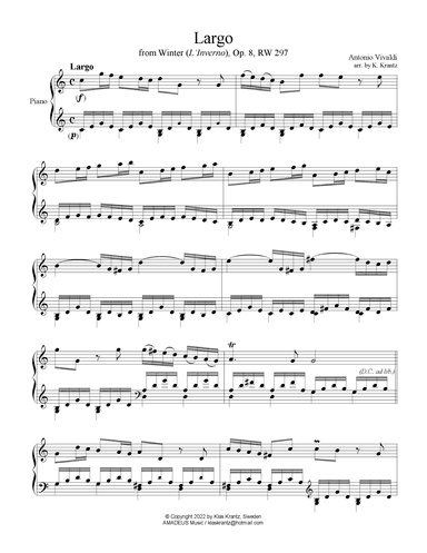 Largo from Winter (L'Inverno) for piano solo (C Major arr.) (arr. K. Krantz)