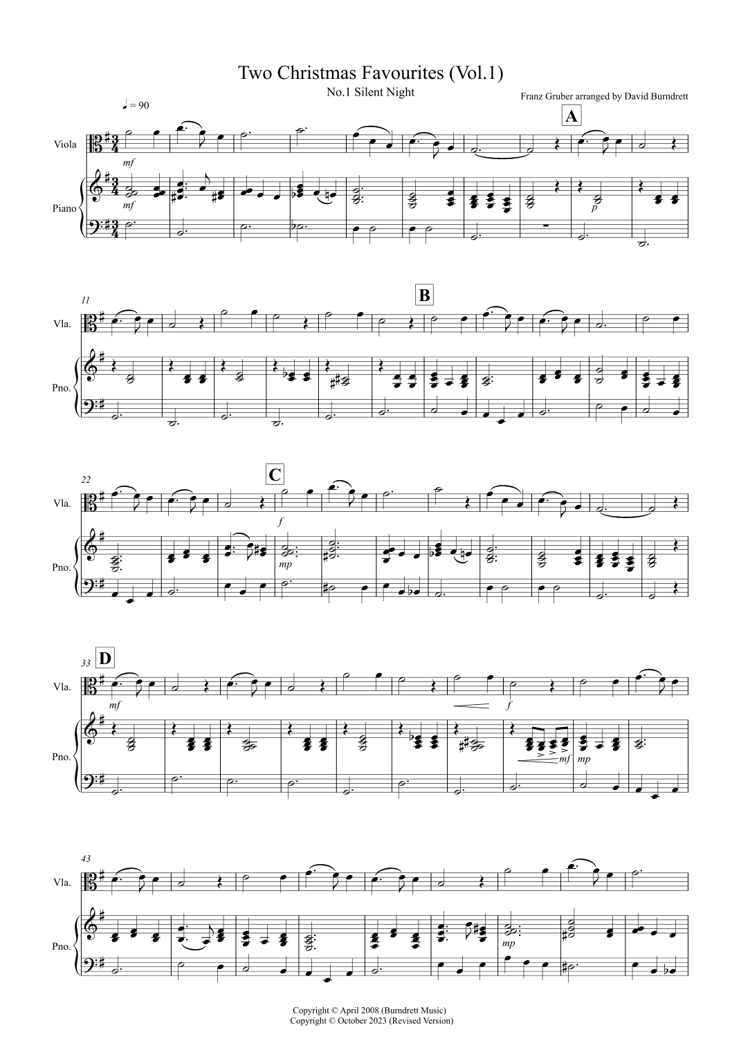 2 Christmas Favourites for Viola and Piano (volume one) (arr. David Burndrett)