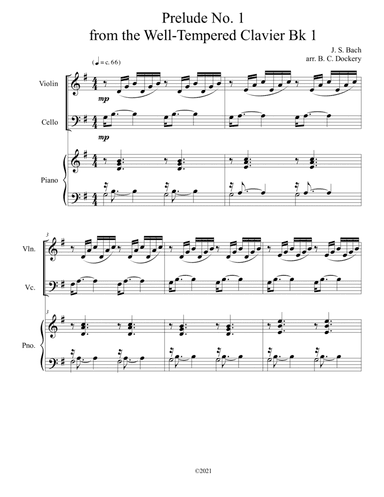 Prelude No.1 from The Well-Tempered Clavier Book 1 BWV 846 (Violin and Cello Duet) with optional pia (arr. B. C. Dockery)
