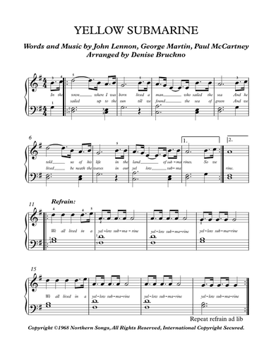 Yellow Submarine (pepperland/yellow Submarine In Pepperland) (arr. Denise Bruckno)