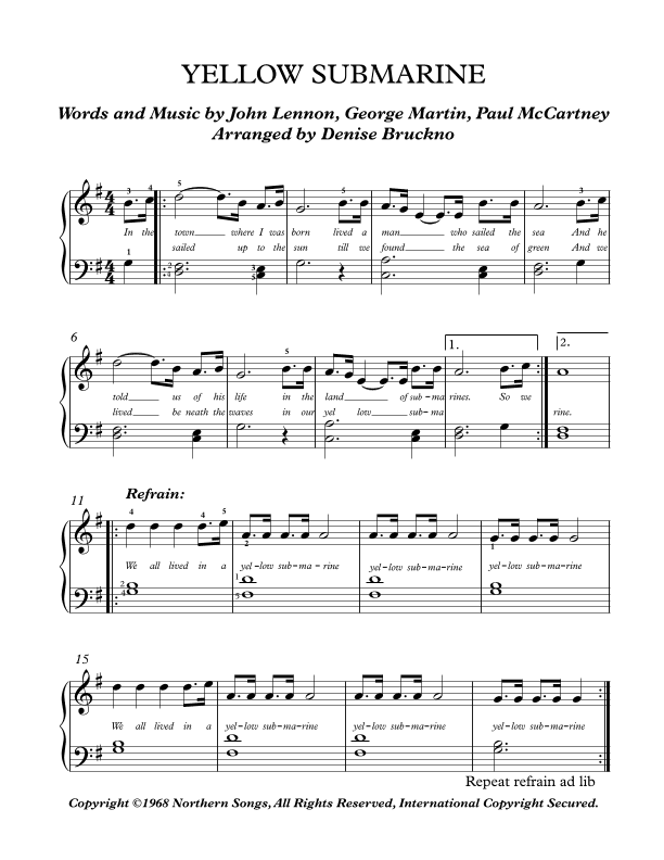 Yellow Submarine (pepperland/yellow Submarine In Pepperland) (arr. Denise Bruckno)