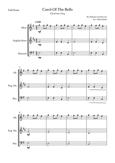 Carol Of The Bells (Christmas Song) for Woodwind Trio (arr. Fabio Britto)