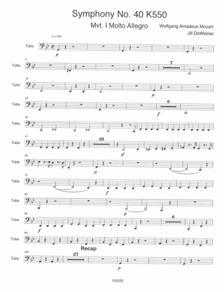 Mozart Symphony No. 40 in G minor, Movement 1 Tuba only (arr. Jill DeWeese)