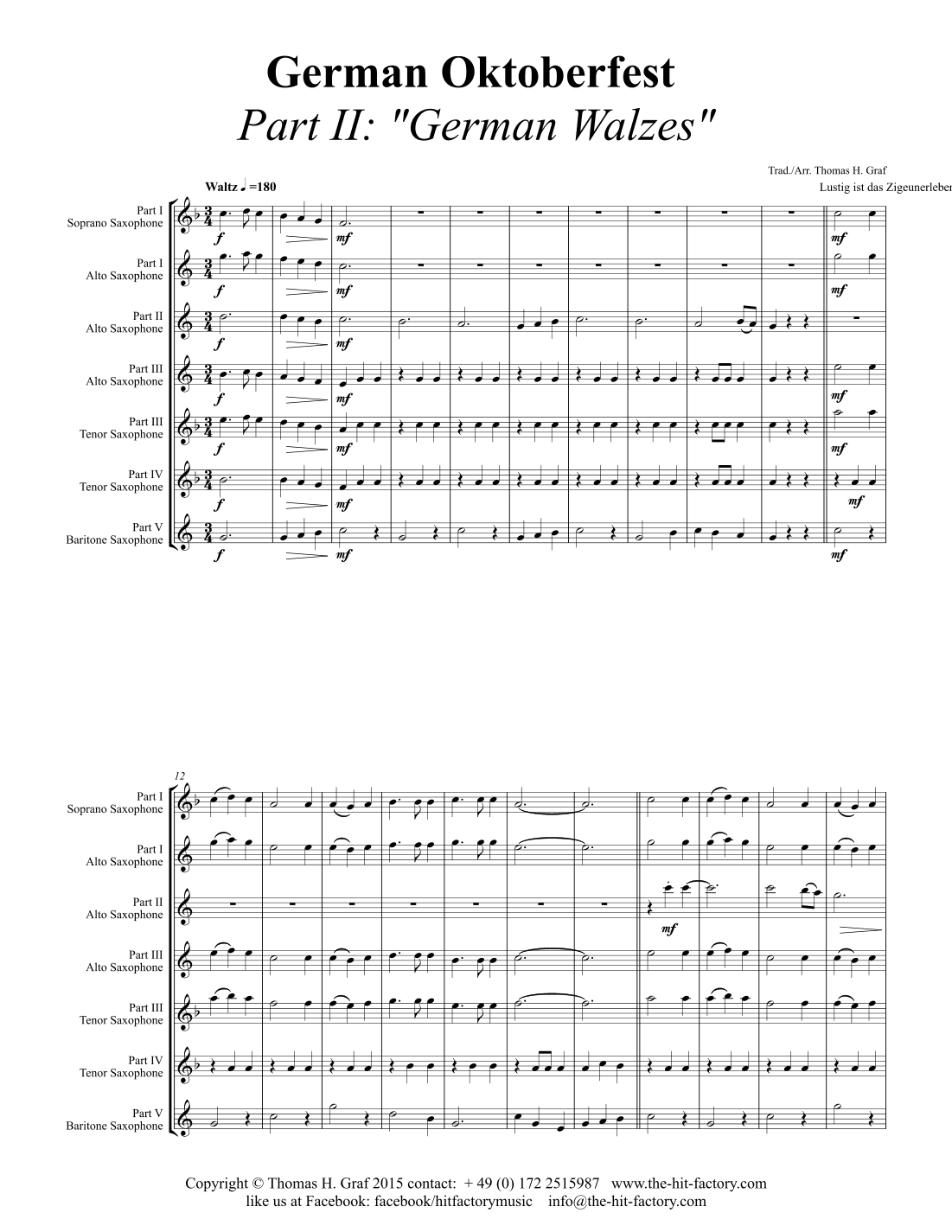 German Octoberfest Part II - Walzes - Saxophone Quintet - Eb (arr. Thomas H. Graf)