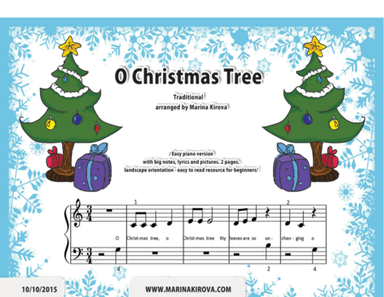 O CHRISTMAS TREE easy piano with lyrics and big notes (arr. Marina Kirova)