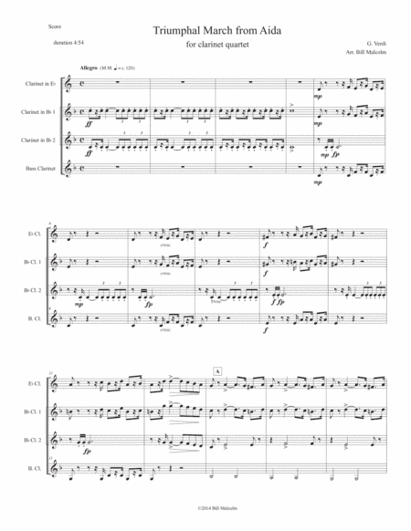 Triumphal March from Aida for clarinet quartet (arr. Bill Malcolm)