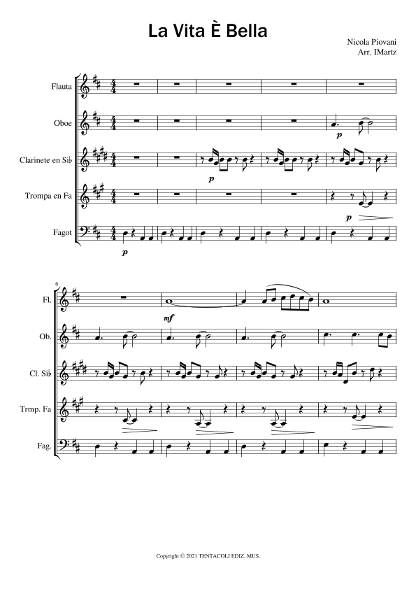 Life Is Beautiful "la Vita E Bella" (arr. IMartz)