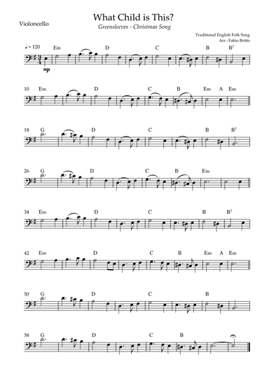 What Child is This? - Greensleeves (Christmas Song) for Cello Solo with Chords (arr. Fabio Britto)