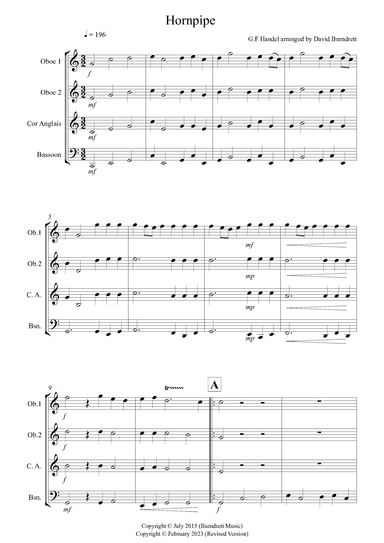 Hornpipe from Handel's Water Music for Double Reed Quartet (arr. David Burndrett)