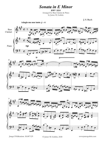 BACH: Sonata BWV 1034 for Bass Clarinet & Piano (arr. James Guthrie, ASCAP)