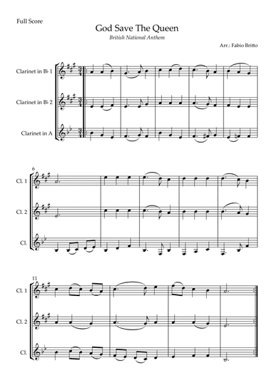 God Save The Queen (British National Anthem) for Clarinet Trio (arr. Fabio Britto)