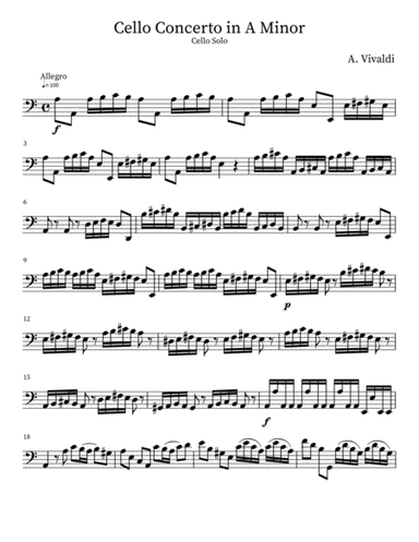 Vivaldi Cello Concerto in A Minor RV419 solo part (arr. Tom Christie)