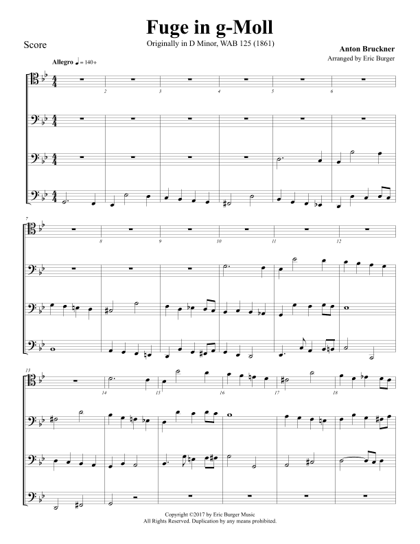 Fuge in g-Moll for Trombone or Low Brass Quartet (arr. Eric Burger Music)