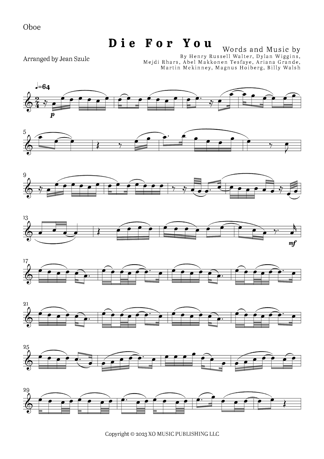 Die For You Remix (arr. Jean Szulc)
