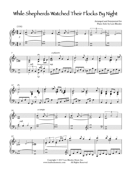 While Shepherds Watched Their Flocks By Night - a Contemporary Piano Solo (arr. Len Rhodes)
