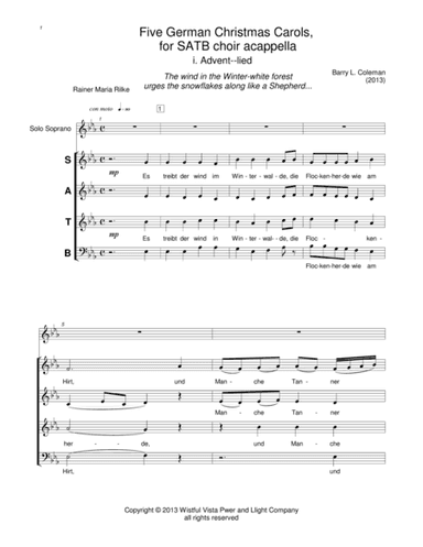 Five German Christmas Carols, for SATB acappella