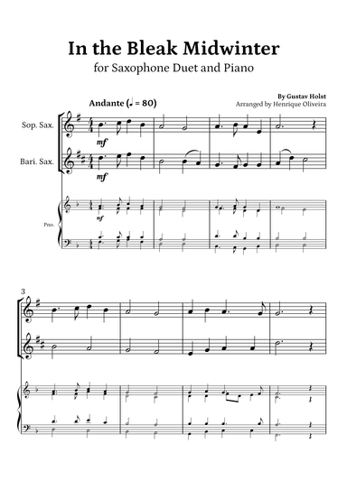In the Bleak Midwinter (Saxophone Duet and Piano) - Beginner Level (arr. Henrique Oliveira)