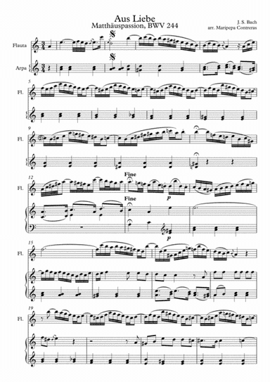 Bach - Aria "Aus Liebe" from Mattaus Passion (flute and harp or piano) (arr. M. Contreras)