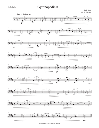 Gymnopedie #1 for solo cello (arr. K. Wreede)