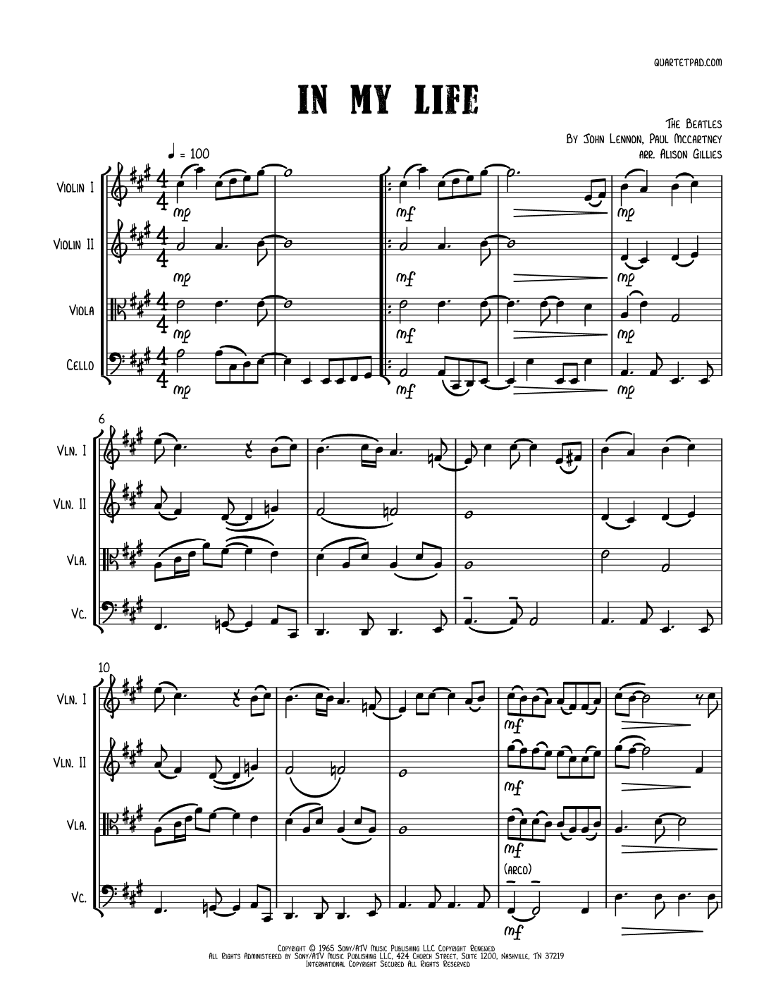 In My Life (arr. Alison Gillies)