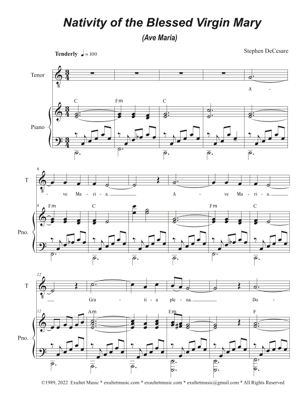 Nativity of the Blessed Virgin Mary (Ave Maria) (Tenor and Bass solo) (Easy Vocal Duet Version)