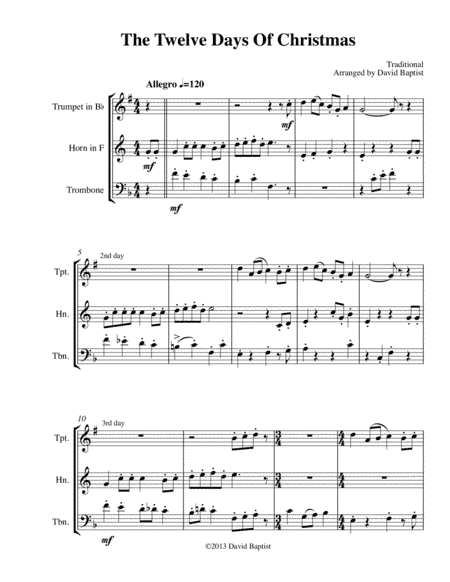 The Twelve Days of Christmas for Brass Trio (arr. David Baptist)